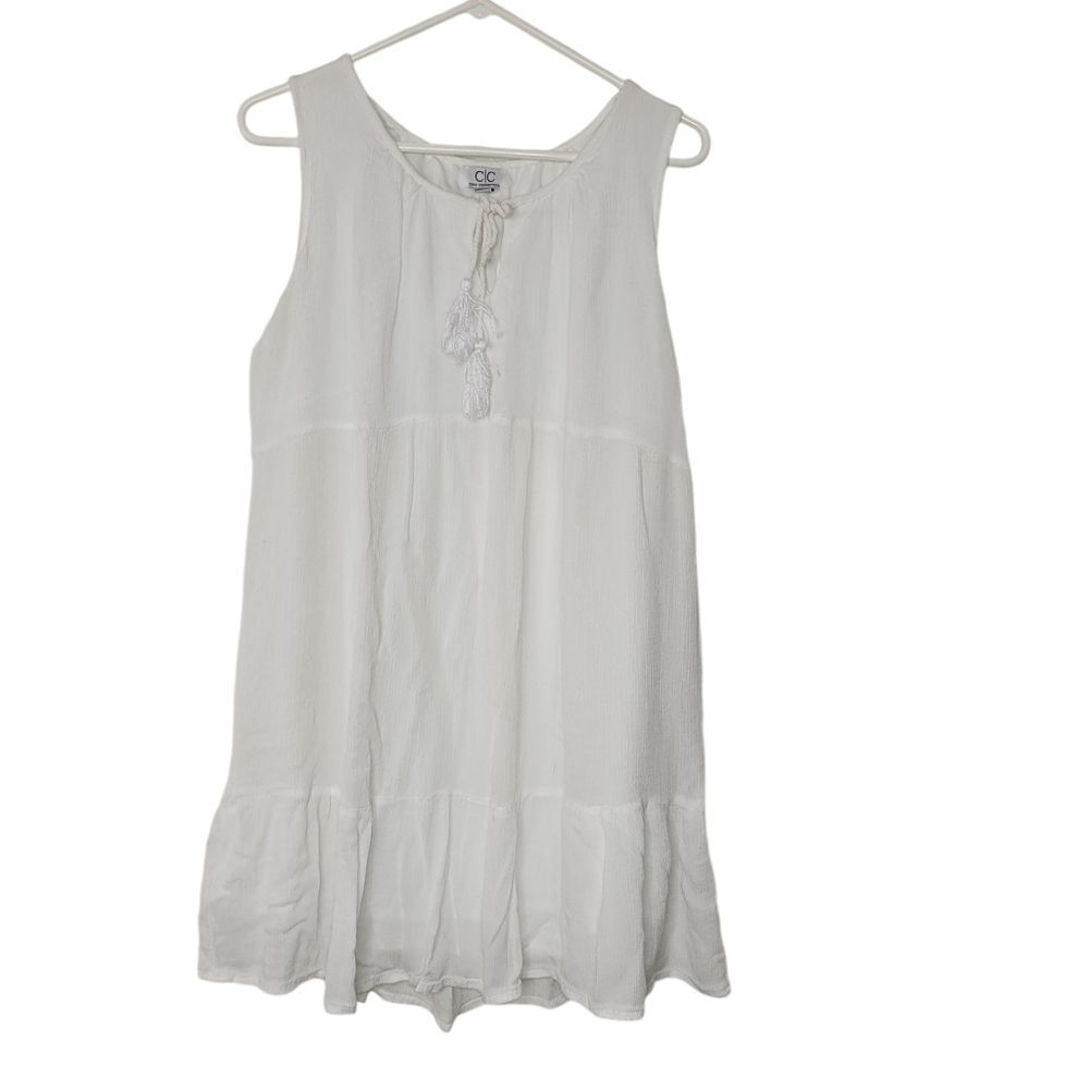 C&C Chic Connection Size Large White Sleeveless Gauze Ruffle Hem Mini Dress